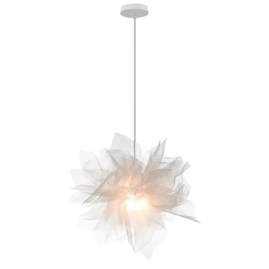 Modern white gauze flower pendant light with delicate sheer fabric and soft glowing center for bedroom decorbites gauze flower