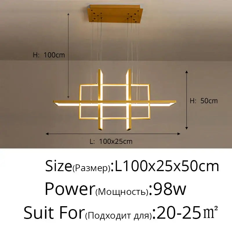 Modern white geometric aluminum pendant light with gold-finished intersecting rectangular frames for living room decorbites geometric aluminum pendant