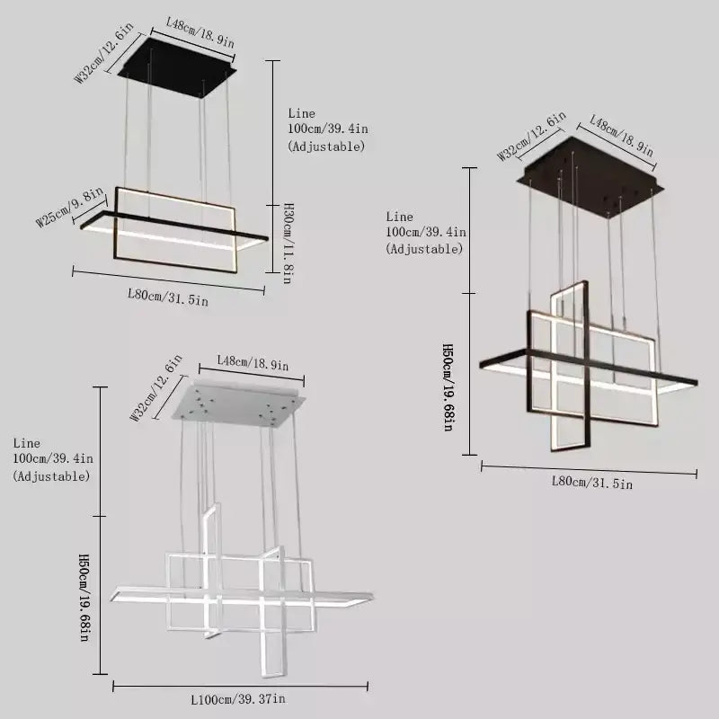 Modern white geometric aluminum pendant lights with black and white rectangular frames for dining room decorbites geometric aluminum pendant