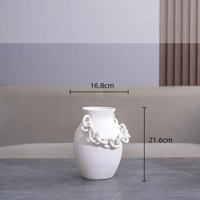 Modern white geometric chain porcelain vase featuring a sculpted chain-link design for living room decorbites decor