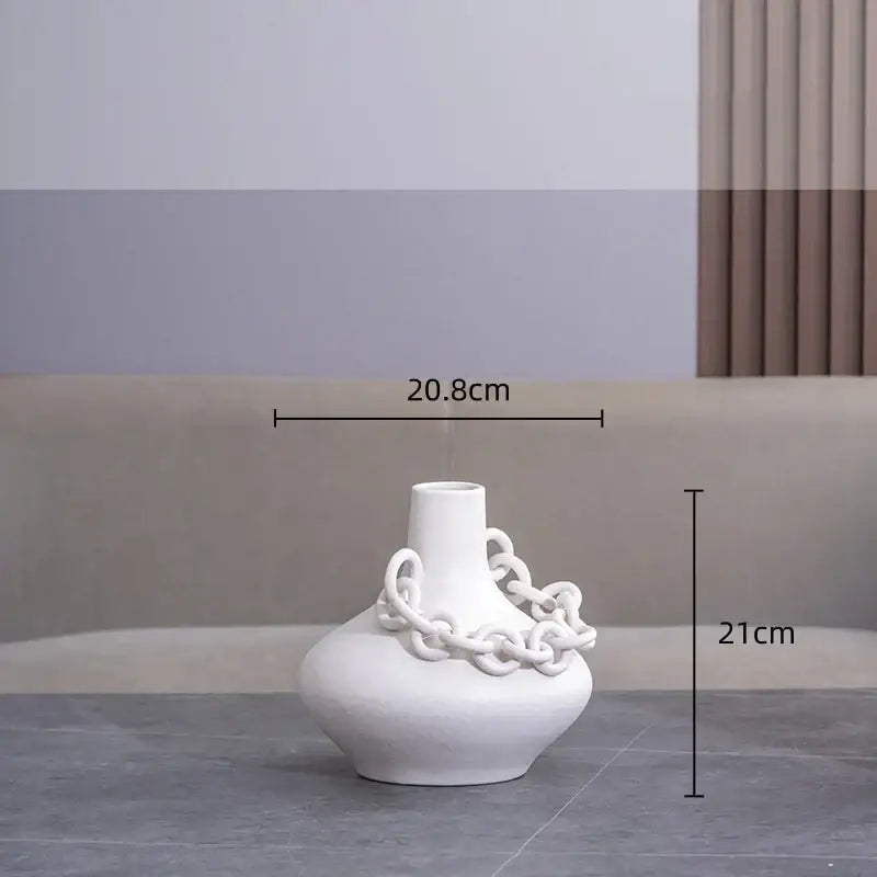 Modern white geometric chain porcelain vase featuring a sculpted chain detail for living room decorbites decor