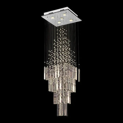 Modern white geometric crystal ceiling chandelier with chrome finish cascading rods and beads for decorbites crystal ceiling decor