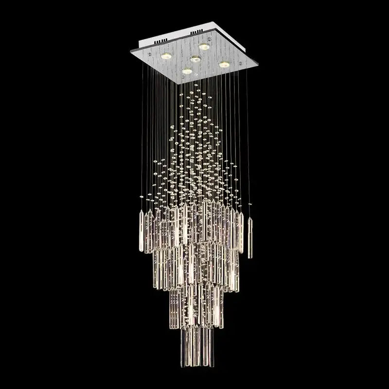 Modern white geometric crystal ceiling chandelier with chrome finish cascading rods and beads for decorbites crystal ceiling decor