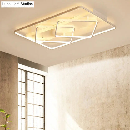 DecorBites™ DecorBites™ Modern White Geometric Flush Mount LED Ceiling Light Fixture in White/Warm Light - 34.5"/39" Wide