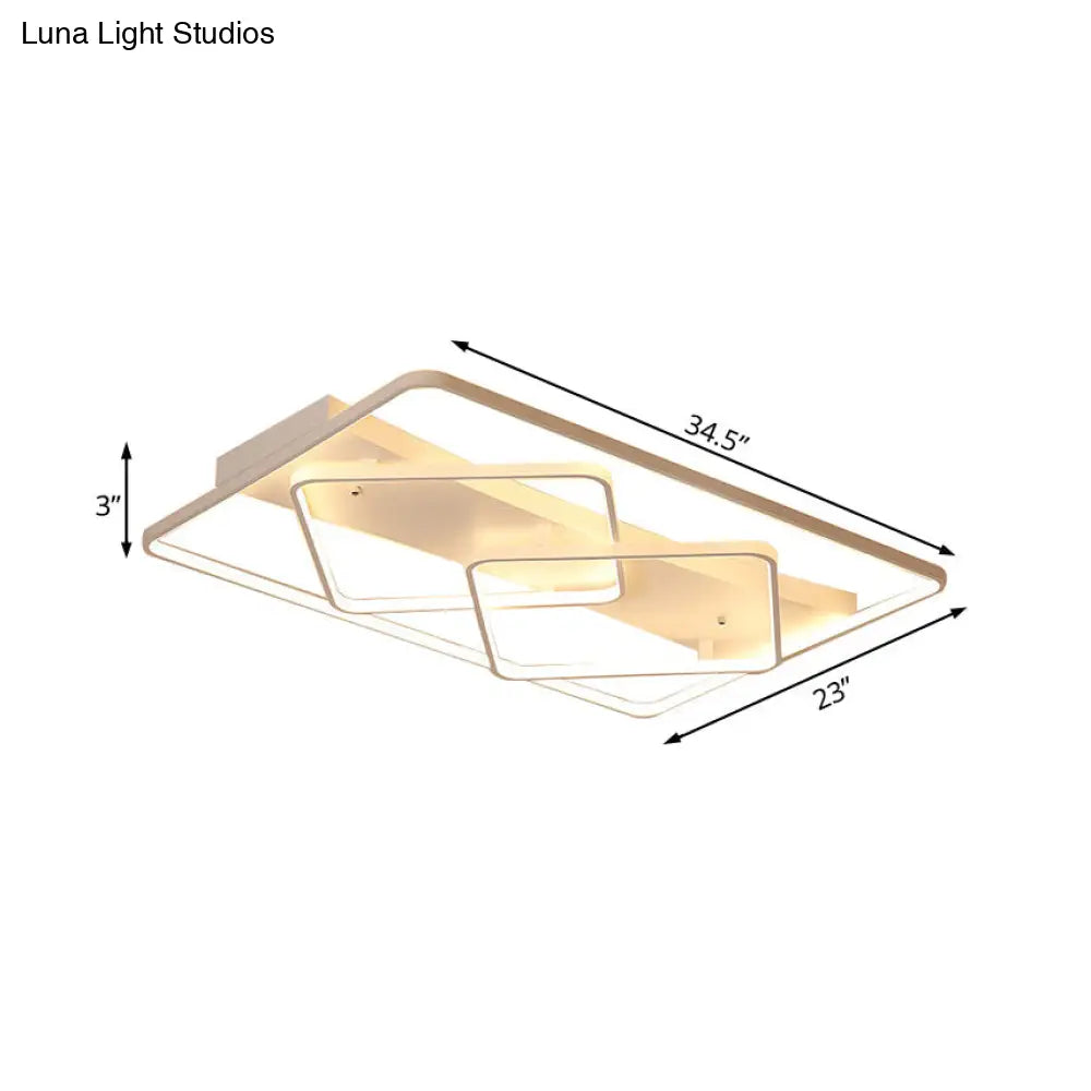DecorBites™ DecorBites™ Modern White Geometric Flush Mount LED Ceiling Light Fixture in White/Warm Light - 34.5"/39" Wide