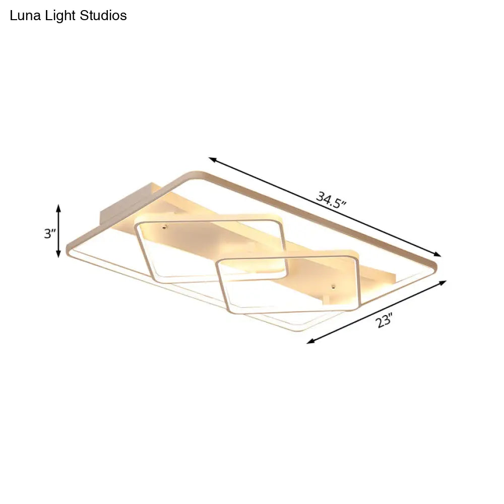 DecorBites™ DecorBites™ Modern White Geometric Flush Mount LED Ceiling Light Fixture in White/Warm Light - 34.5"/39" Wide