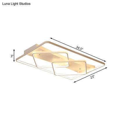 DecorBites™ DecorBites™ Modern White Geometric Flush Mount LED Ceiling Light Fixture in White/Warm Light - 34.5"/39" Wide