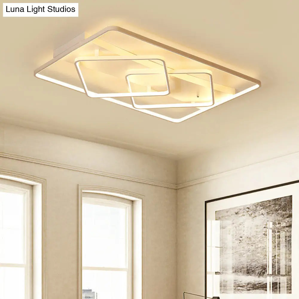 DecorBites™ DecorBites™ Modern White Geometric Flush Mount LED Ceiling Light Fixture in White/Warm Light - 34.5"/39" Wide