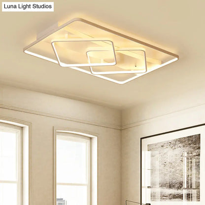 DecorBites™ DecorBites™ Modern White Geometric Flush Mount LED Ceiling Light Fixture in White/Warm Light - 34.5"/39" Wide