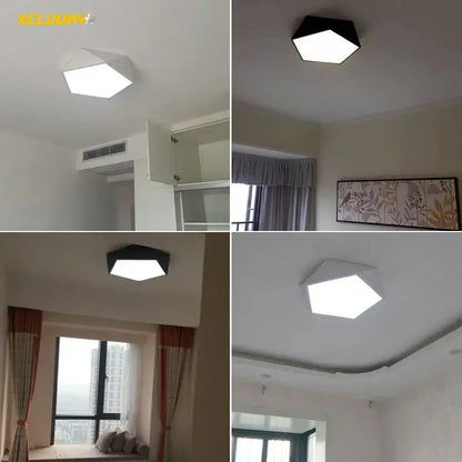 Modern white geometric led ceiling lamp with sleek matte finish and minimalist design for living room decorbites geometric led