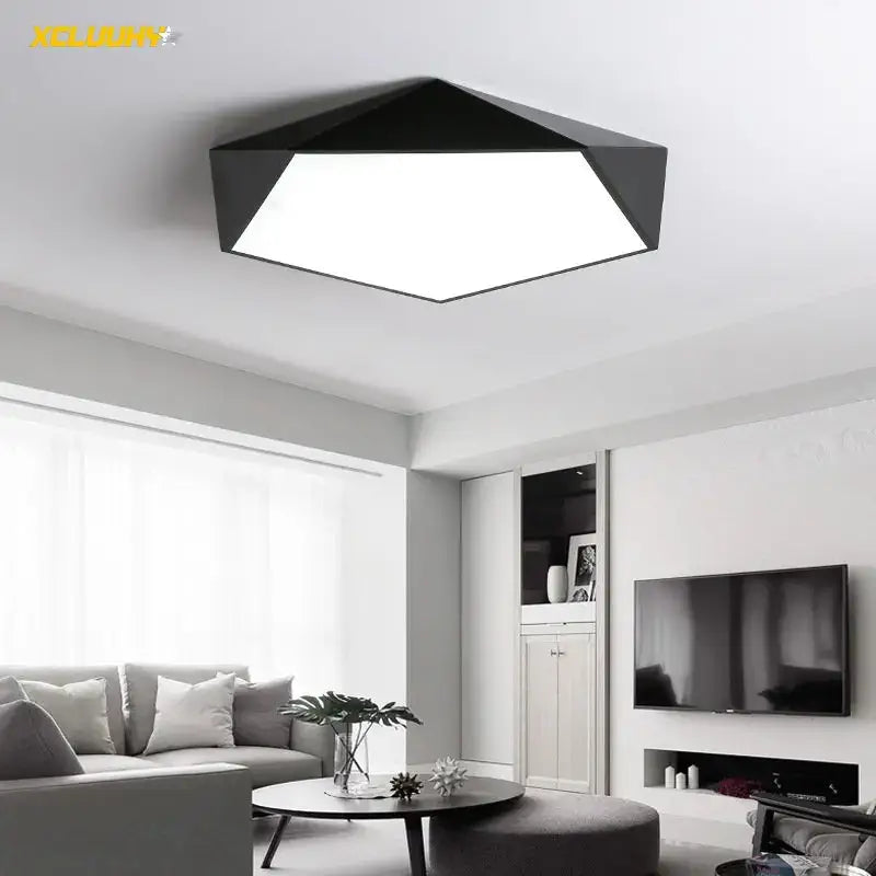 Modern white geometric led ceiling lamp with black hexagonal decorbites geometric led ceiling design for living room decor