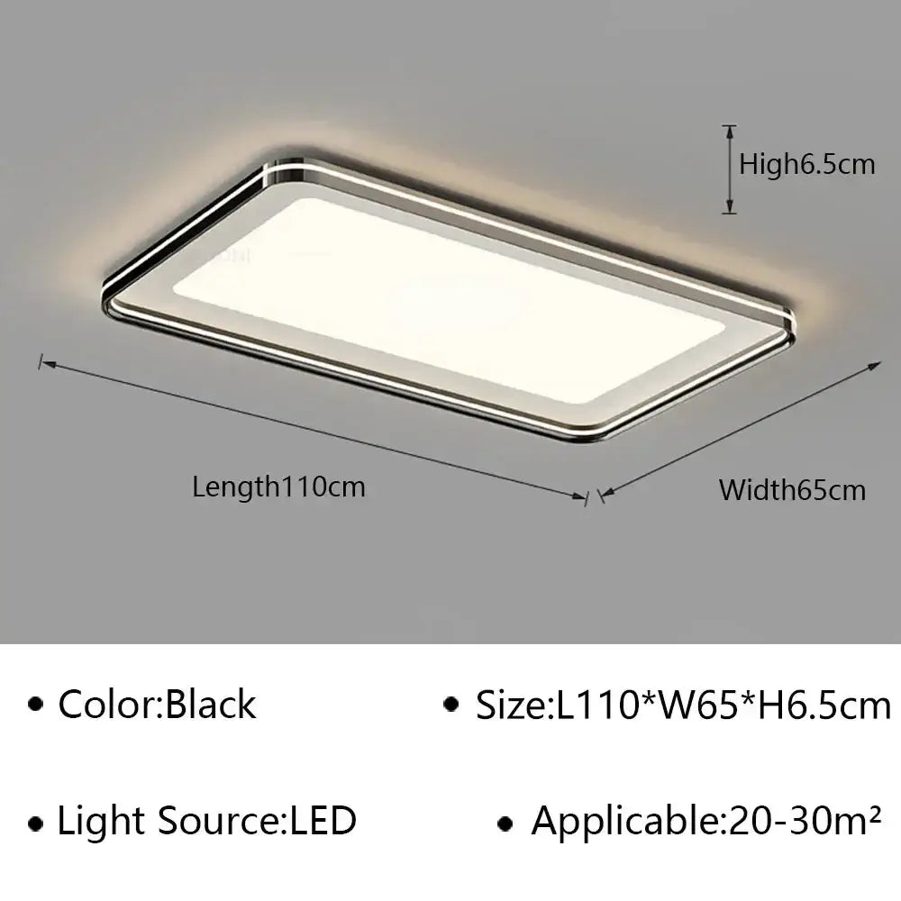 Black rectangular led ceiling lamp with sleek metallic frame 110cm x 65cm decorbites geometric led ceiling light