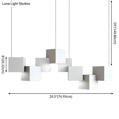 Modern white and gray cube pendant led island light with minimalist geometric design for kitchen or living room use