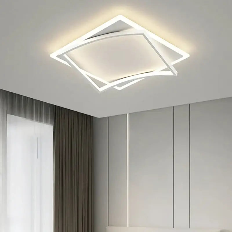 Modern white geometric square led ceiling light with layered design and soft ambient glow for living room decorbites ceiling light