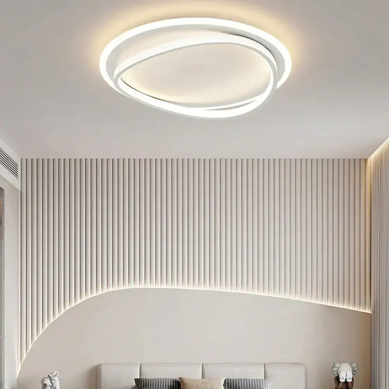 Modern white geometric square led ceiling light with circular rings emitting soft white glow for living room decorbites geometric square