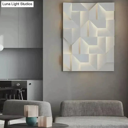 Modern white geometric wall lamp featuring illuminated 3d panels for living room wall art decoration