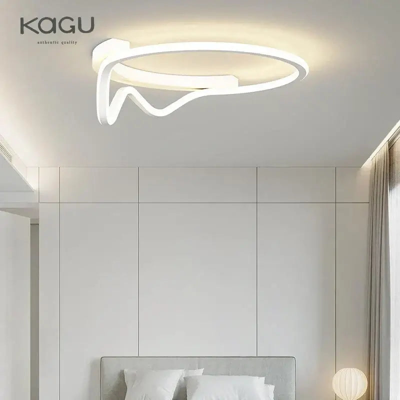 Modern white geometry round led ceiling light with abstract ring design and smooth curved lines for living room decorbites geometry round