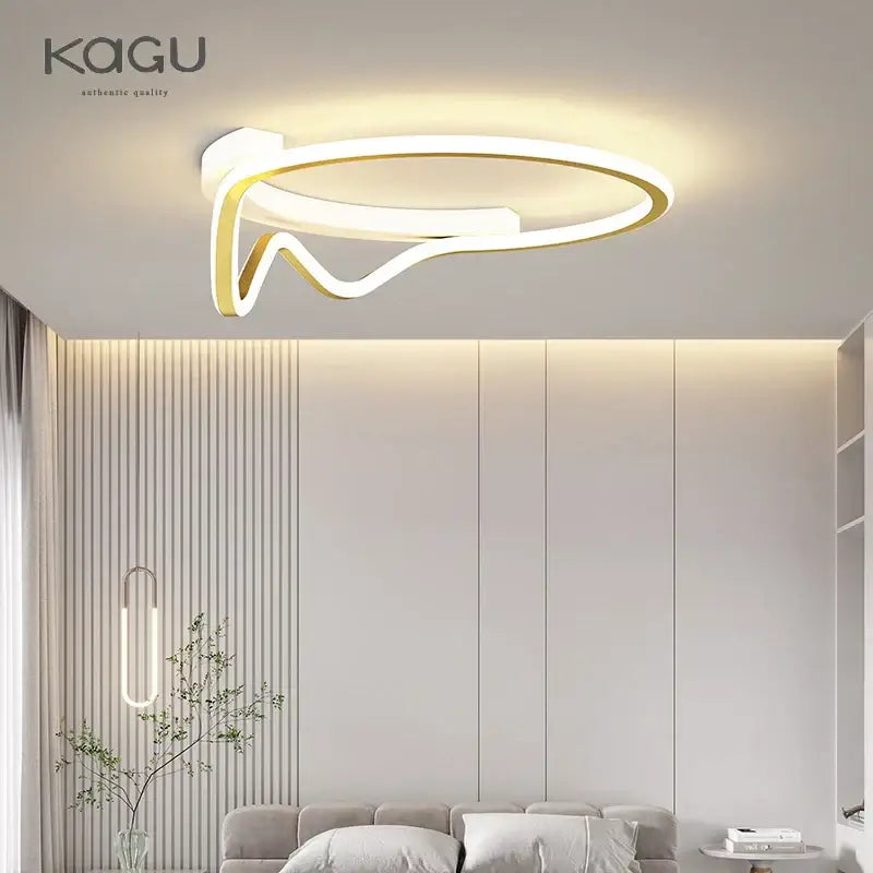 Modern white geometry round led ceiling light with gold accents and warm ambient glow for living room decorbites geometry round
