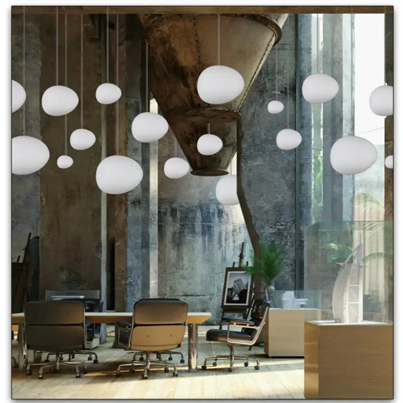Modern white glass ball led pendant light set with spherical decorbites glass ball fixtures in dining room decor