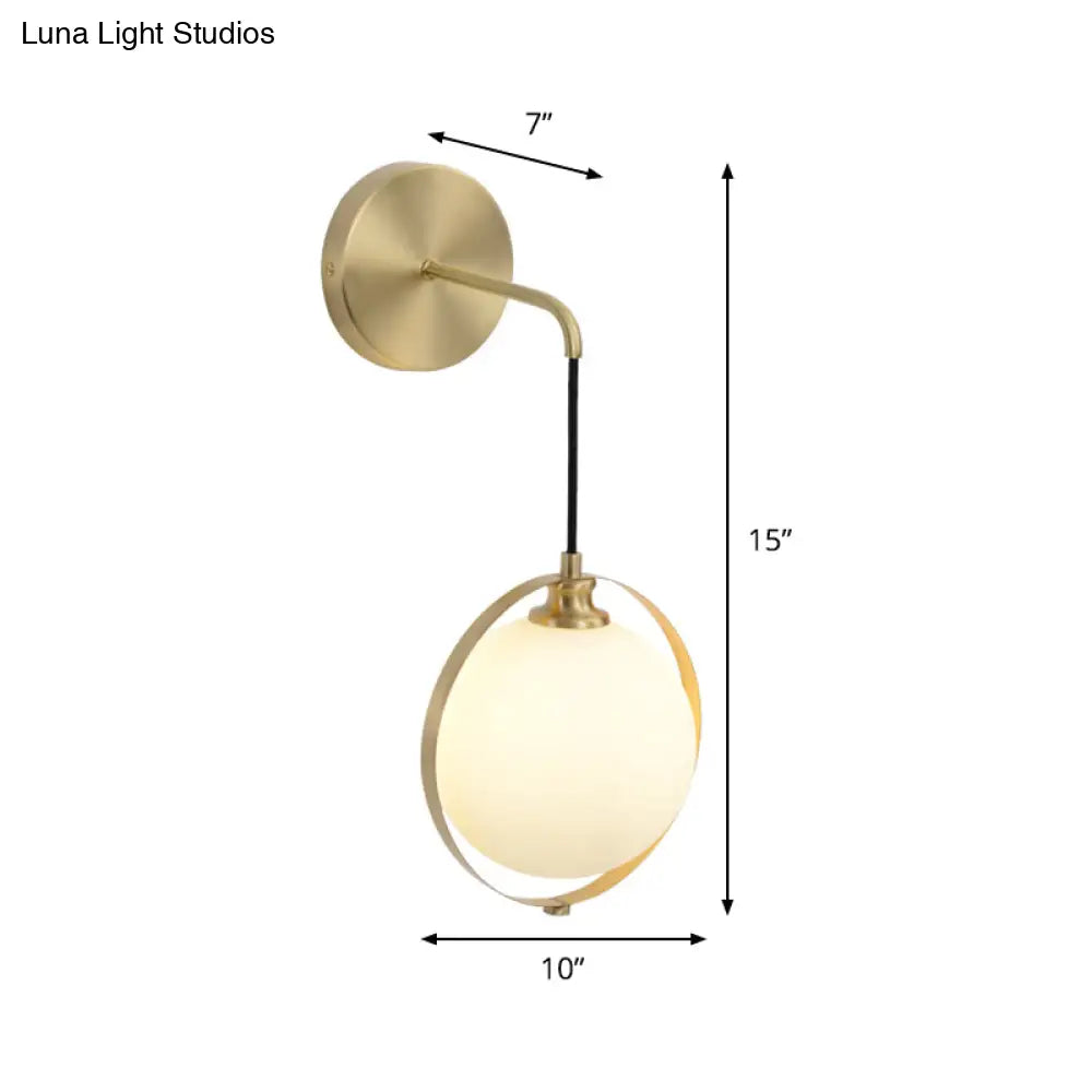 DecorBites™ DecorBites™ Modern White Glass Ball Sconce Light with Brass Wall Mount and Curved Arm - 1 Bulb