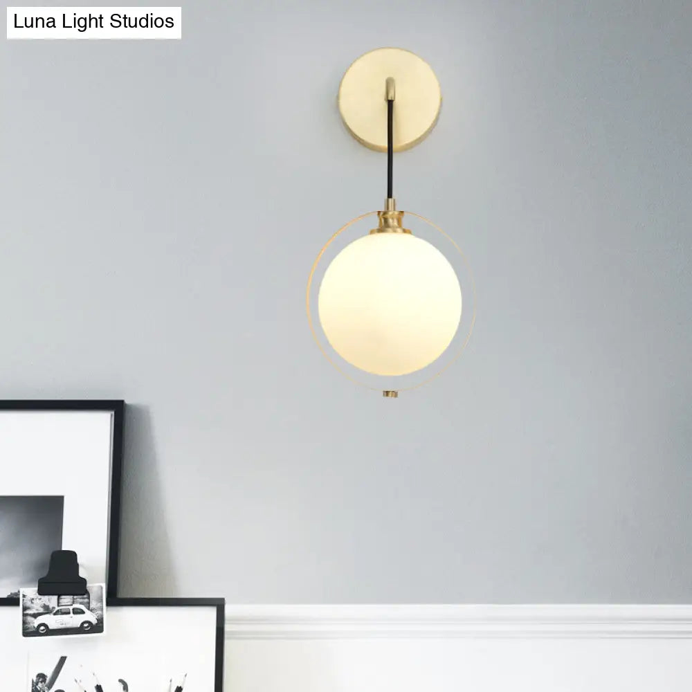DecorBites™ DecorBites™ Modern White Glass Ball Sconce Light with Brass Wall Mount and Curved Arm - 1 Bulb