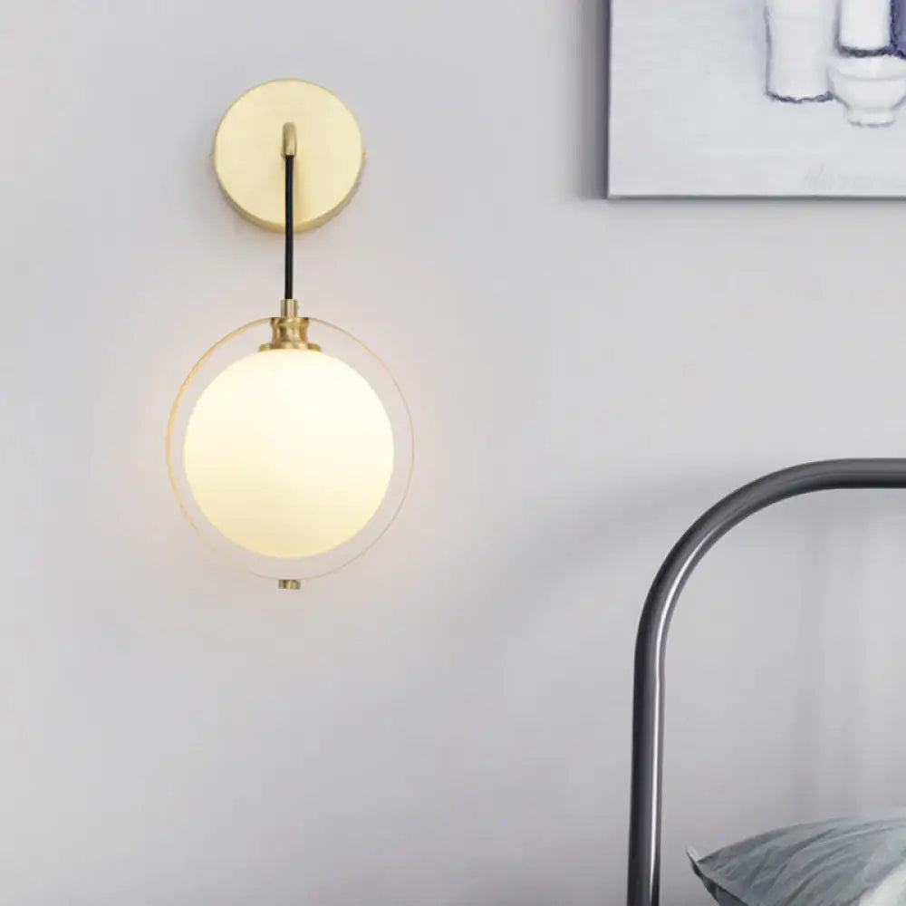 DecorBites™ DecorBites™ Modern White Glass Ball Sconce Light with Brass Wall Mount and Curved Arm - 1 Bulb