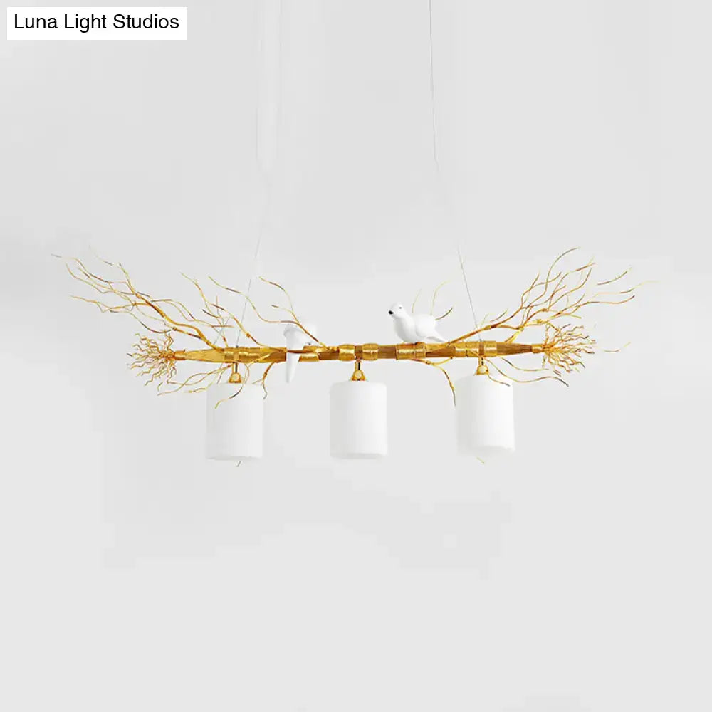 Decorbites™ modern 3-head ceiling island pendant light with gold silver branch and white glass cylindrical shades
