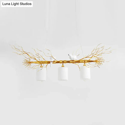 Decorbites™ modern 3-head ceiling island pendant light with gold silver branch and white glass cylindrical shades