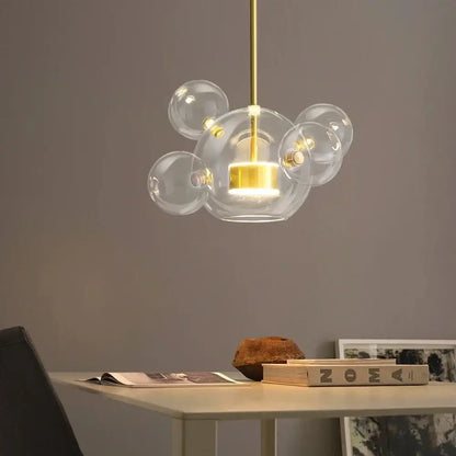 Modern white glass bubble chandelier with gold-toned metal stem pendant light for living room decorbites glass bubble design