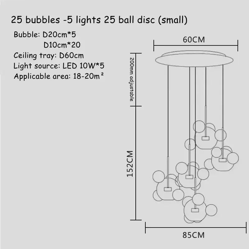 Modern white glass bubble chandelier pendant light with 25 glass orbs and five led lights for living room decorbites