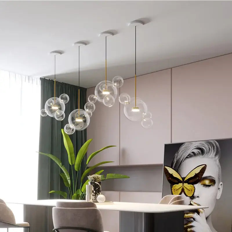 Modern white glass bubble chandelier with gold-toned metal fixtures pendant light decorbites glass bubble design for living room