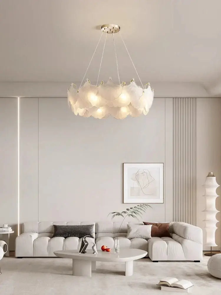 Modern white glass chandelier led circle pendant with delicate glass design and adjustable metallic hardware for dining room