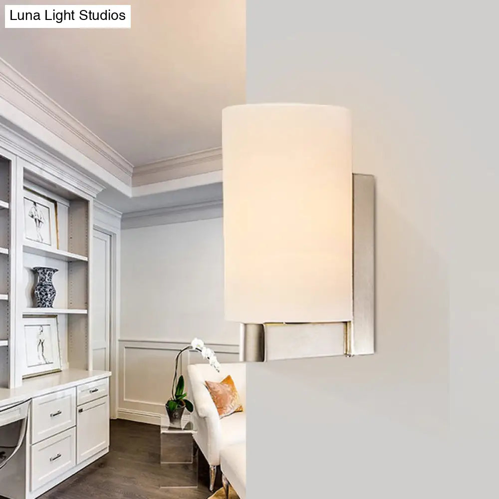 DecorBites™ DecorBites™ Modern White Glass Cylinder Wall Lamp: Chrome Sconce Fixture for Passages