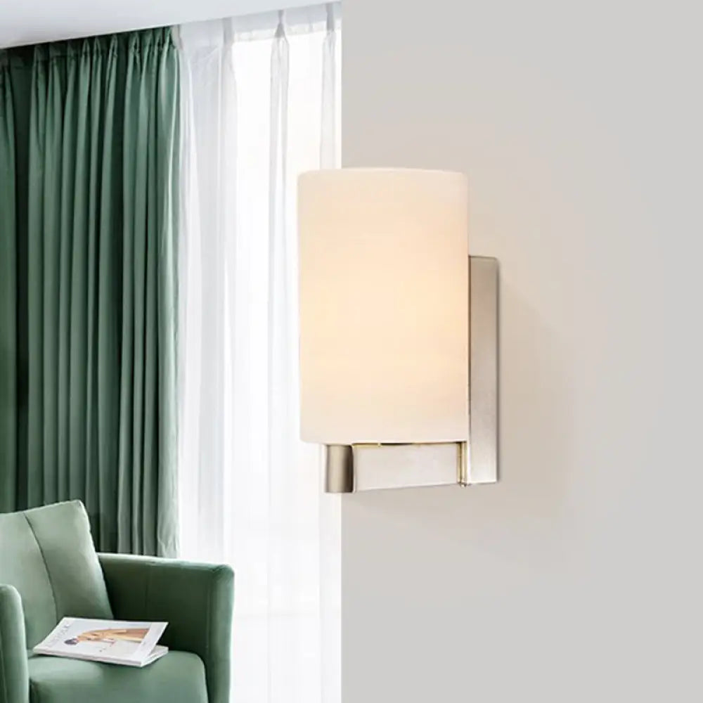 DecorBites™ DecorBites™ Modern White Glass Cylinder Wall Lamp: Chrome Sconce Fixture for Passages