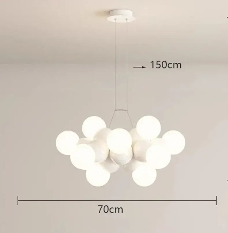 Modern white glass globe pendant light fixture with a spherical cluster design for dining room pendant lighting