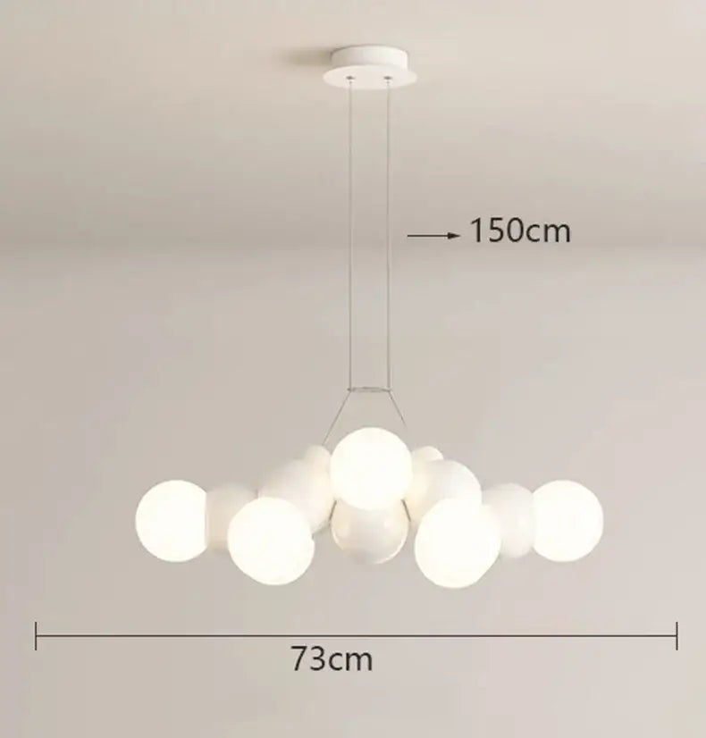 Modern white glass globe pendant light fixture with minimalist design and 150cm hanging length for dining room