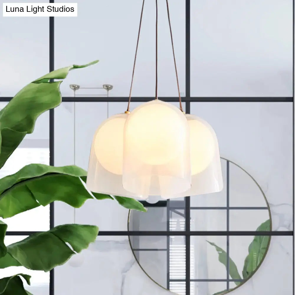 Modern White Glass Multi Pendant Light with 3 Lights in Gold - Perfect for Living Room Ceiling