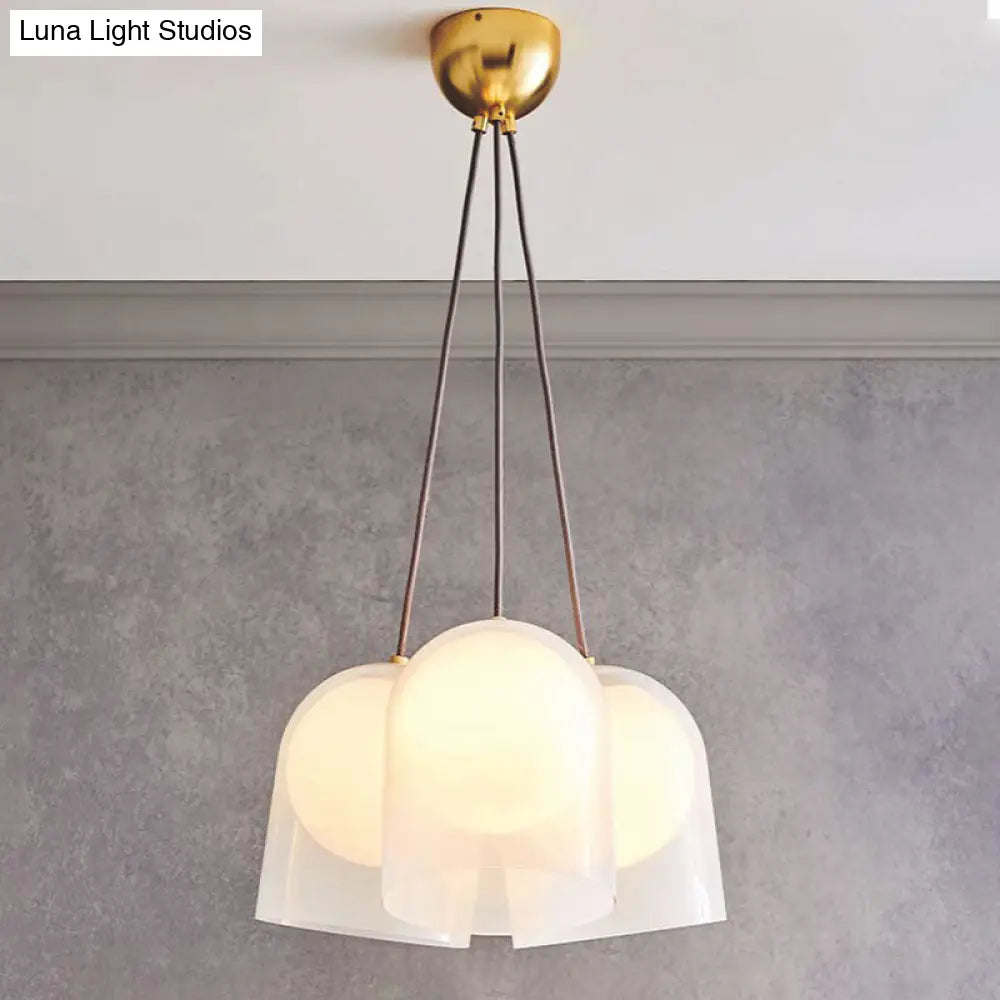 Modern White Glass Multi Pendant Light with 3 Lights in Gold - Perfect for Living Room Ceiling