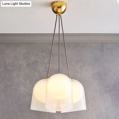 Modern White Glass Multi Pendant Light with 3 Lights in Gold - Perfect for Living Room Ceiling