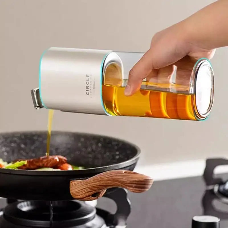Modern white glass oil pot set with silver clear glass seasoning bottle featuring sleek modern design for kitchen use