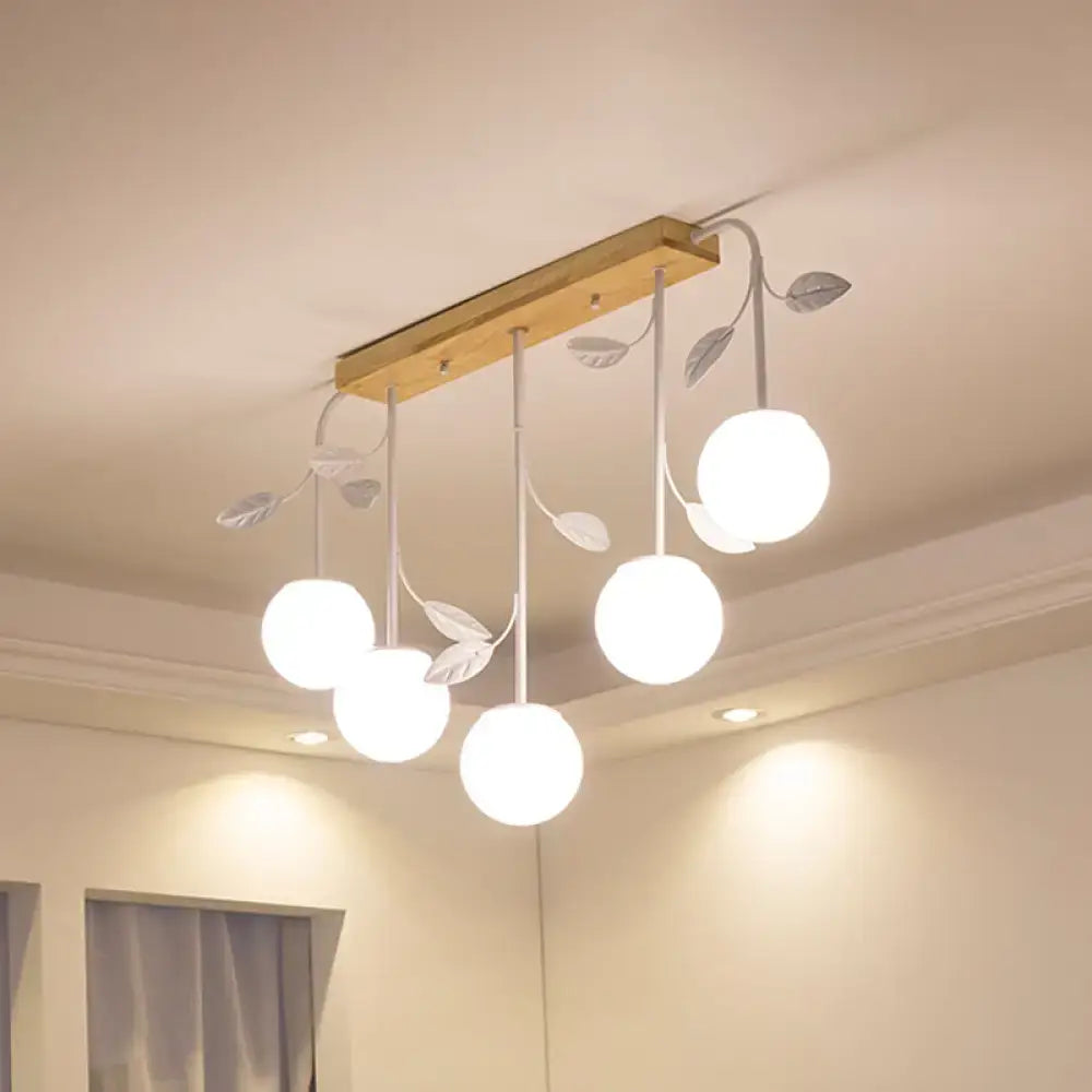 Modern simple design DecorBites 3 5 light orb island ceiling lamp with wooden base white metal leaves and e26 e27 bulbs