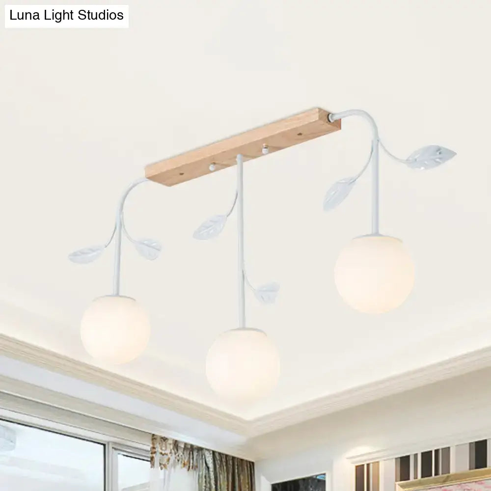 Modern decorbites e26 e27 light orb island ceiling lamp with natural wood base white metal arms and frosted glass globes