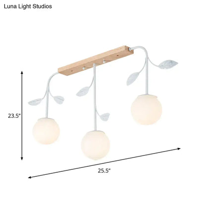 Decorbites 3 light orb island ceiling lamp with milky glass globes e26 e27 sockets and white wood leaf design