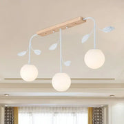 DecorBites™ 3 light orb island ceiling lamp with white glass globes leafy metal arms and wooden canopy modern simple design e26 e27