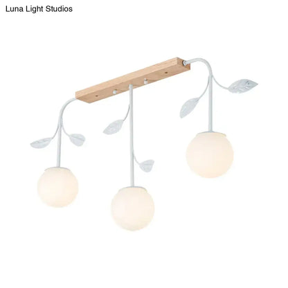 White leaf-themed decorbites 3 light orb island ceiling lamp with frosted glass globes e26 e27 wooden canopy modern simple design