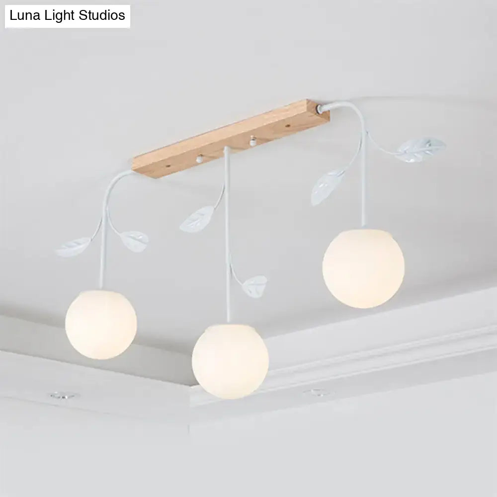 Decorbites™ 3/5 light orb island ceiling lamp with e26 e27 frosted glass globes wooden canopy and modern simple design