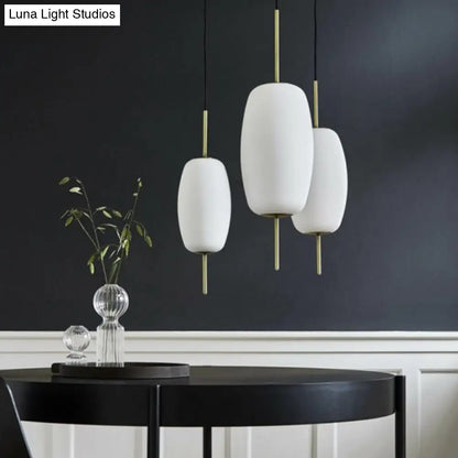 Modern White Glass Oval Pendant Light for Dining Room - 6"/8"/8.5" Wide, Hanging Ceiling Fixture with 1 Light