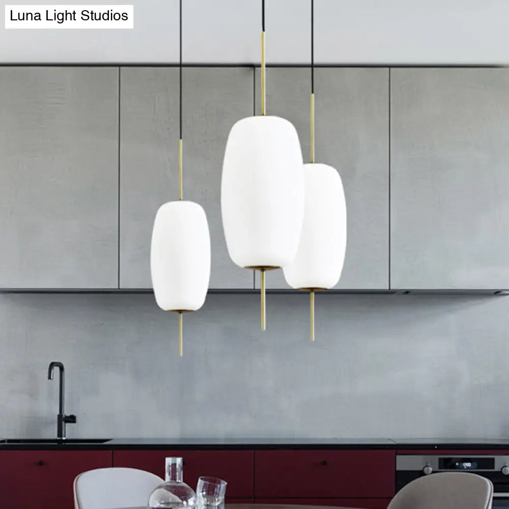 Modern White Glass Oval Pendant Light for Dining Room - 6"/8"/8.5" Wide, Hanging Ceiling Fixture with 1 Light