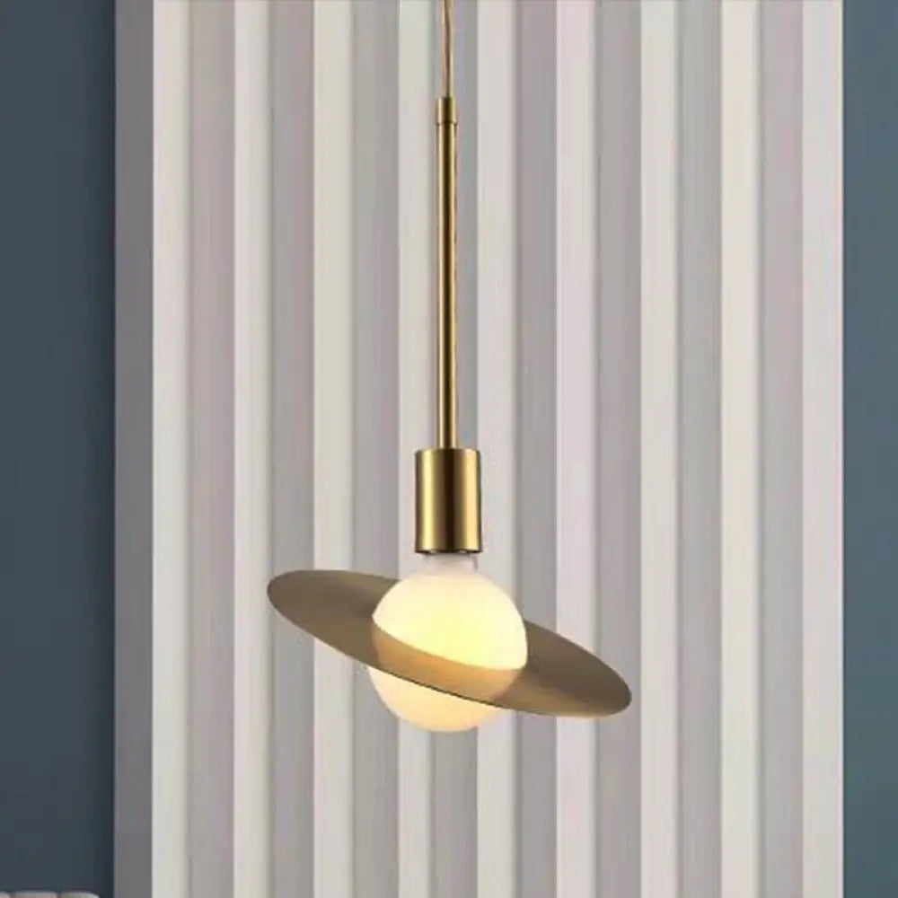 Modern White Glass Pendant Lamp with Gold Disc Shade - Hanging Light Kit