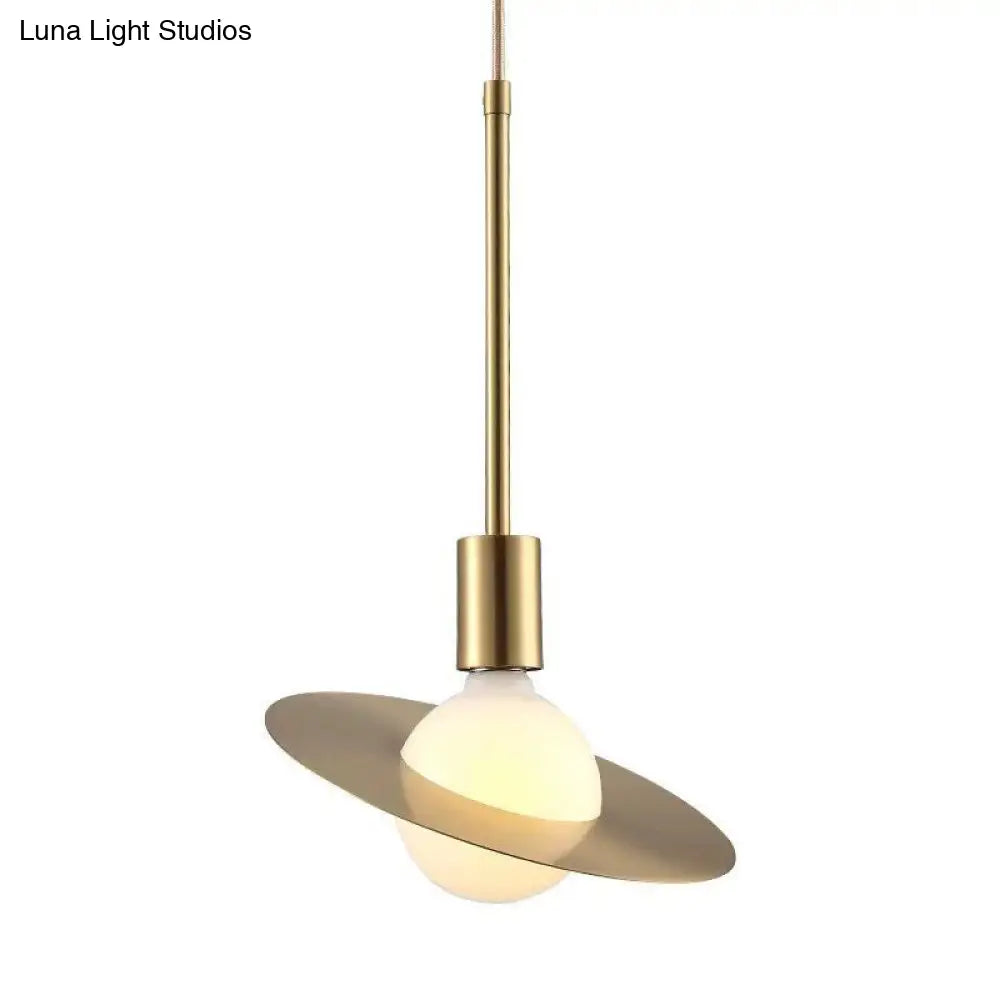 Modern White Glass Pendant Lamp with Gold Disc Shade - Hanging Light Kit